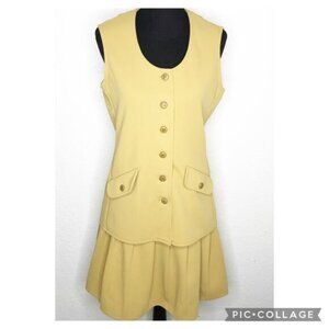 Vintage Jack Winter camel gold Dacron polyester vest skirt set size Large 60-70s